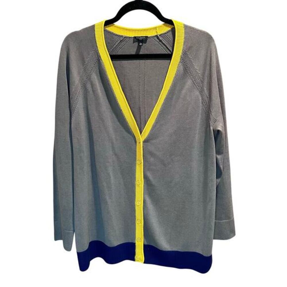 TALBOTS‎ Color Block Long Cotton Blend Knit Cardigan XL P ( F-210)